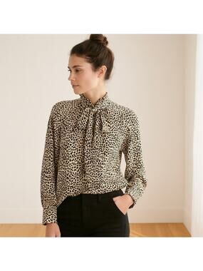 Ramy Brook Leopard Print Silk Neck Tie Blouse Leopard Print XS